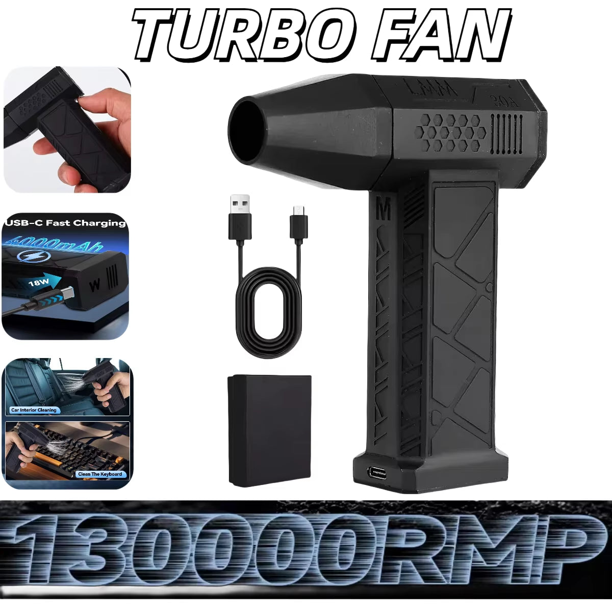 Electric Air Blower 130000RPM Powerful Snow Blower High-Speed Dust Fan Mini Turbo Jet Fan Handheld Brushless Motor Car Dryer